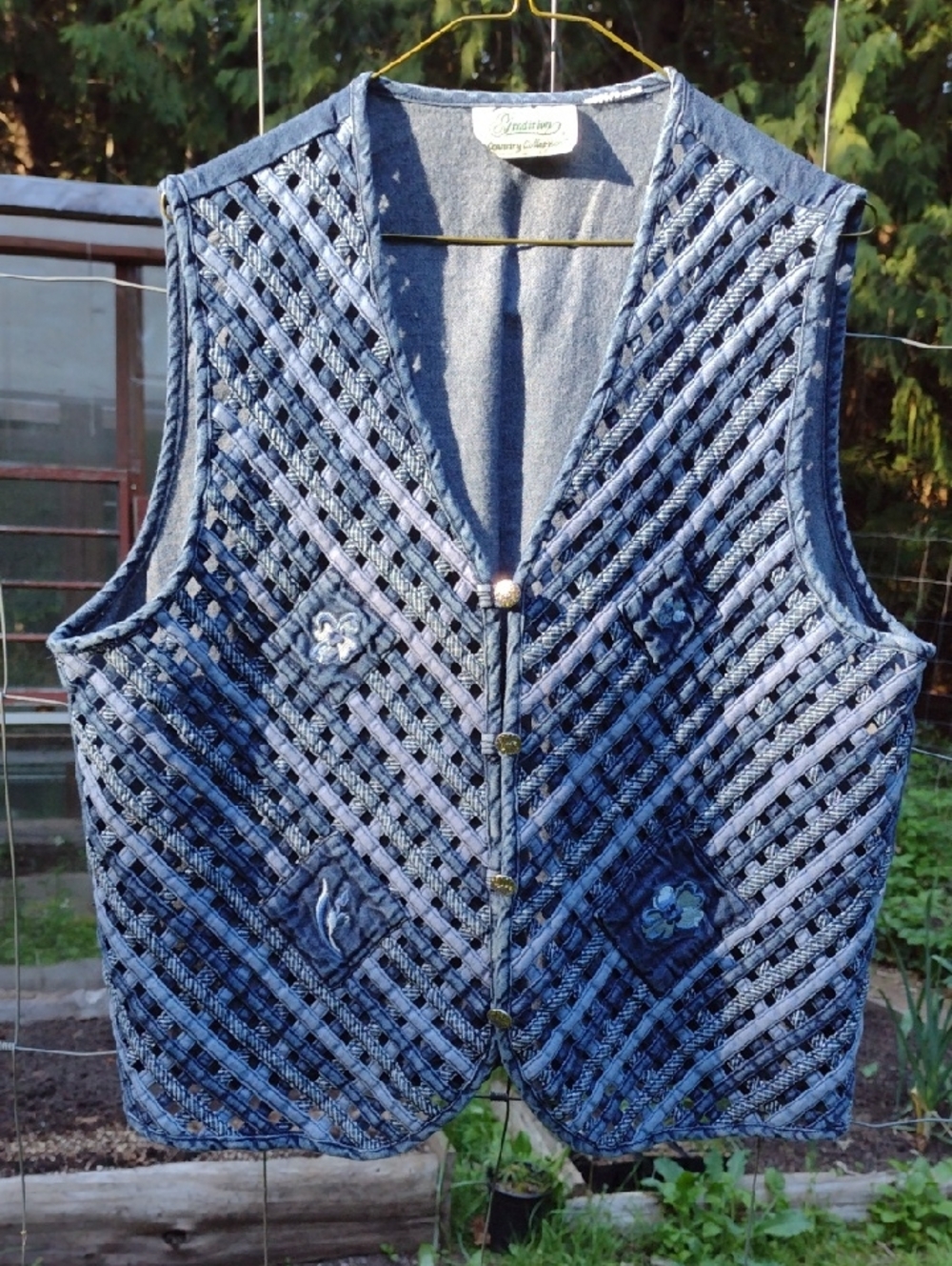 Vintage Denim Weave And Embroidered Vest